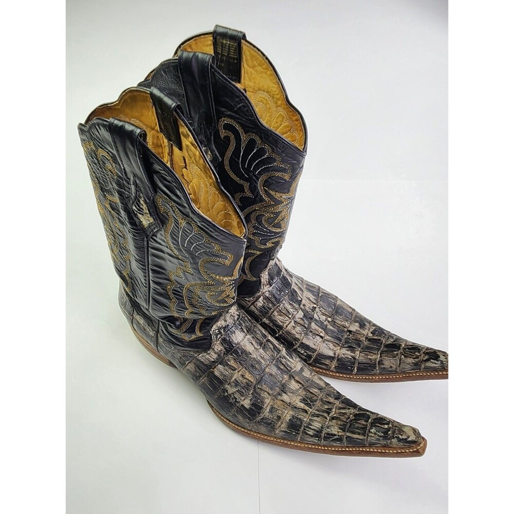 Vintage Alligator Caiman Tail Western Cowboy Boots Snip Toe Distressed Men's 11